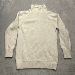 LL Bean Cream Knit Turtleneck Sweater Size S Cotton Ribbed Cuff Hem